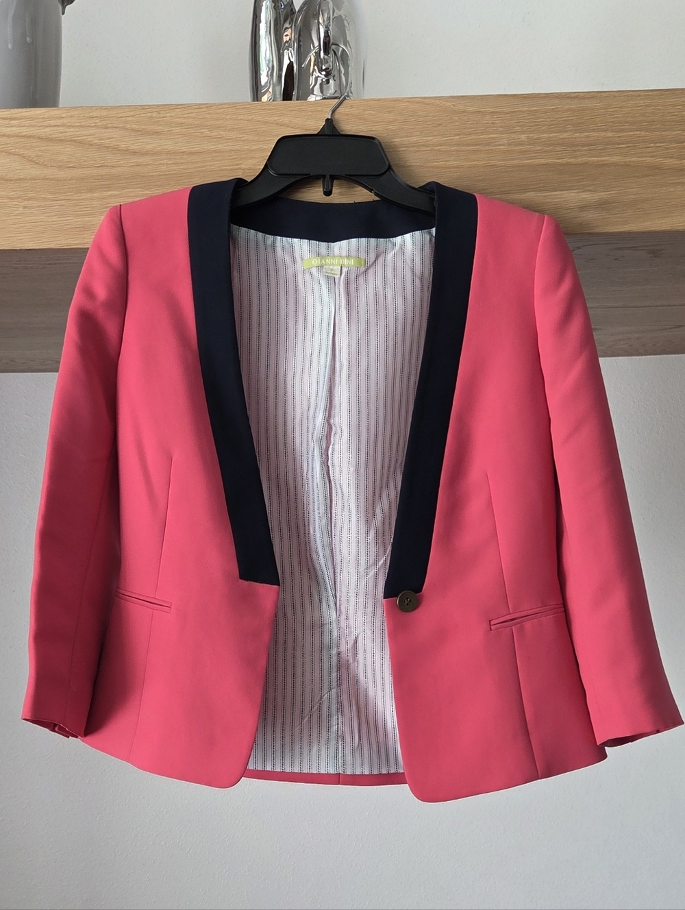 Tailored Pink Blazer with Navy Contrast Trim